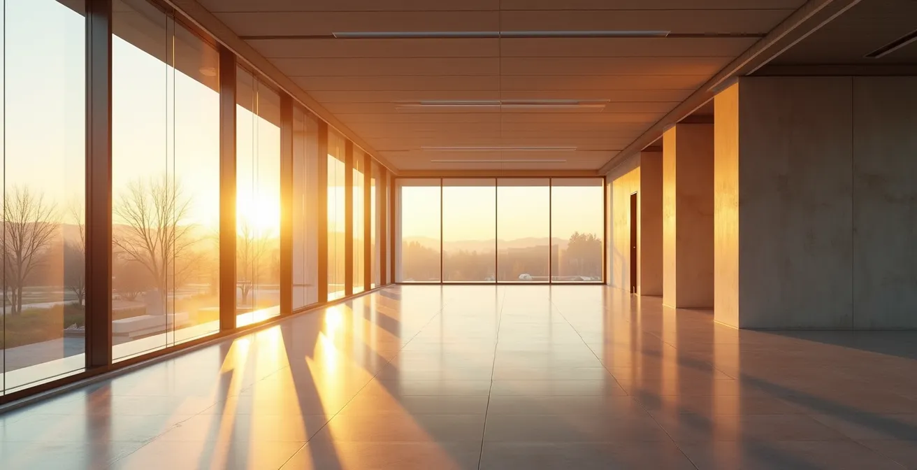 Vue d'ensemble d'un espace de bureau moderne avec éclairage naturel