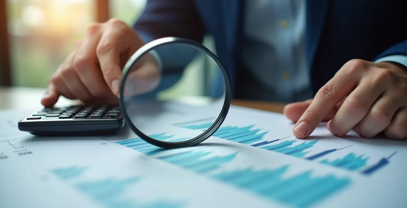 Mains analysant une courbe de charge énergétique avec des outils de mesure