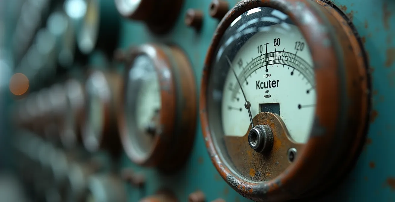 Gros plan sur un compteur électrique professionnel