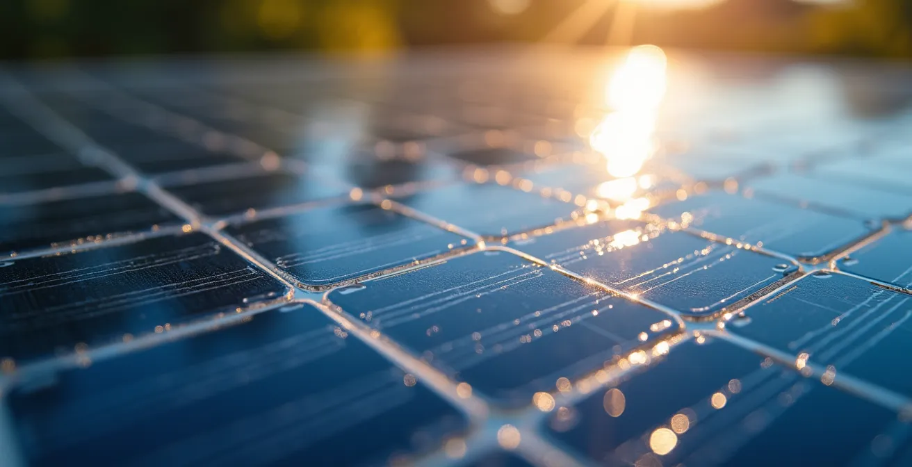 Vue macro de cellules photovoltaïques avec texture cristalline