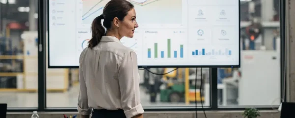 Responsable administrative analysant la consommation énergétique de son entreprise sur écran