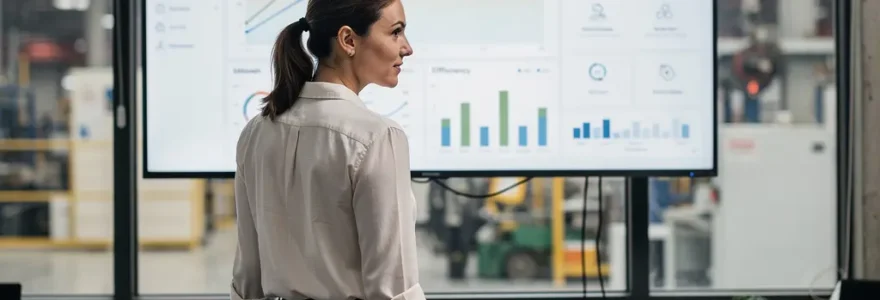 Responsable administrative analysant la consommation énergétique de son entreprise sur écran