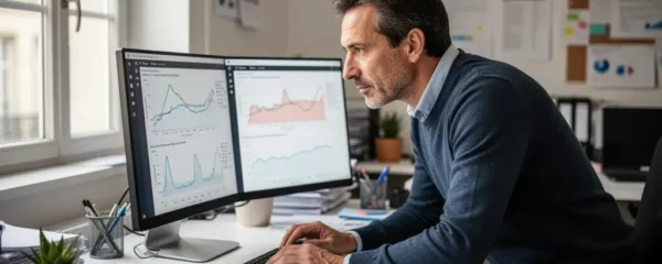 Dirigeant PME analysant ses données de consommation gaz sur écran