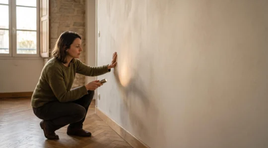 Inspection d'un mur dissimulant une fuite d'eau cachee dans une maison francaise