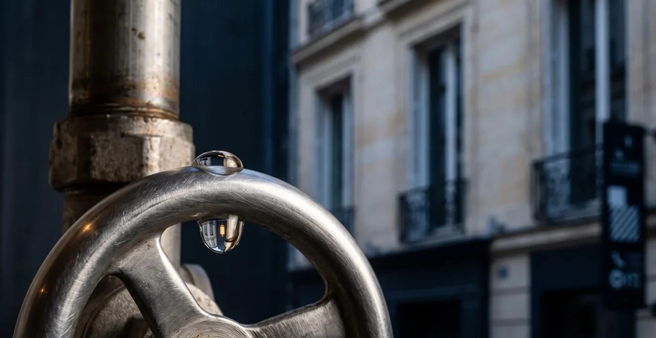 Vue symbolique d'un site tertiaire français illustrant le pilotage conjoint de l'eau, de l'énergie et des déchets