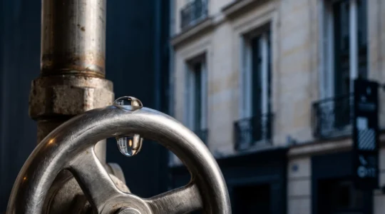 Vue symbolique d'un site tertiaire français illustrant le pilotage conjoint de l'eau, de l'énergie et des déchets